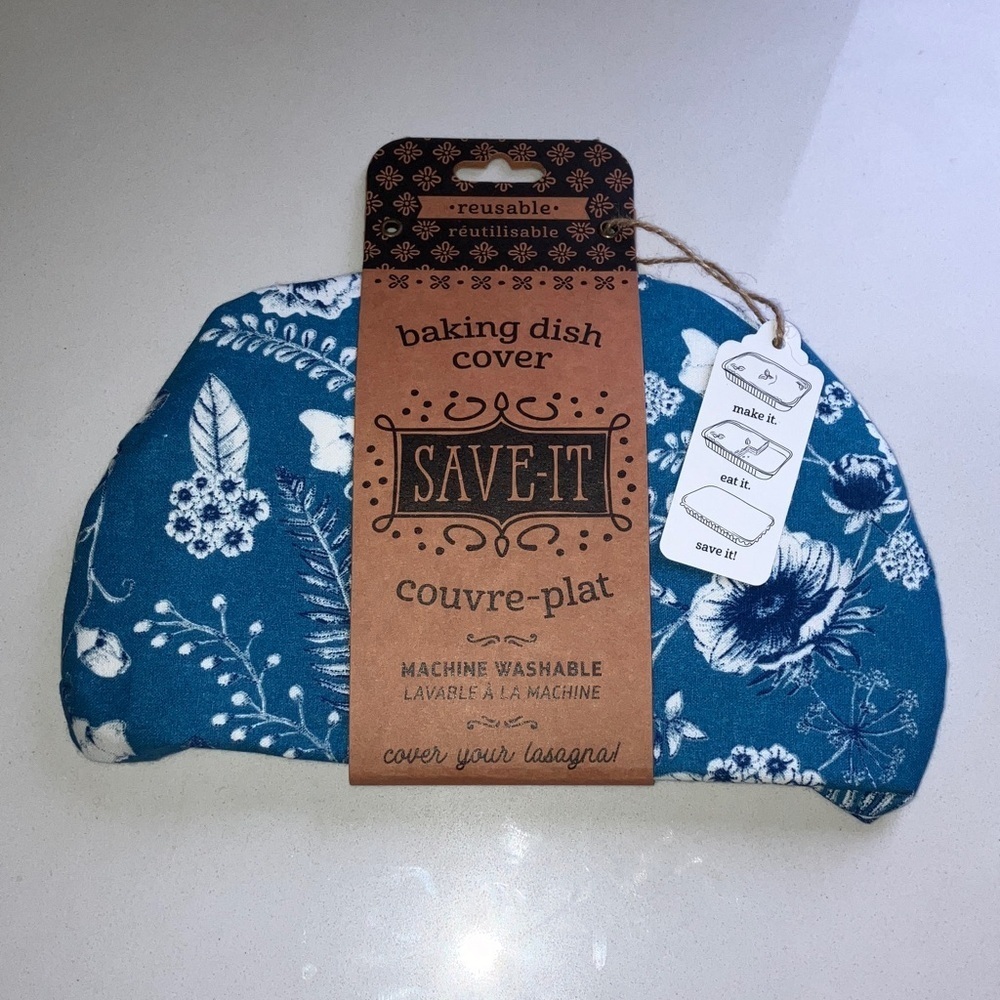 Reusable Baking Dish Cover with blue floral / branch motif
